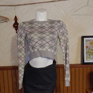 Ardene Gray and Pink Argyle Crop Top